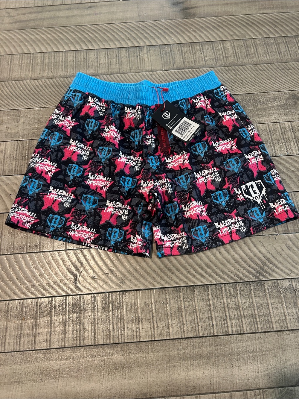 Youth Graphic Athletic Shorts - Black, Blue & Pink